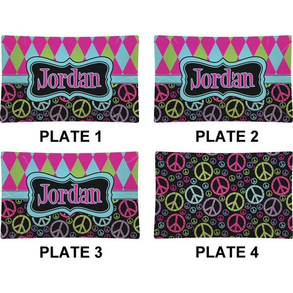 Harlequin & Peace Signs Set of Rectangular Dinner Plates (Approval)