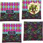 Harlequin & Peace Signs Set of 4 Glass Square Lunch / Dinner Plate 9.5" (Personalized)