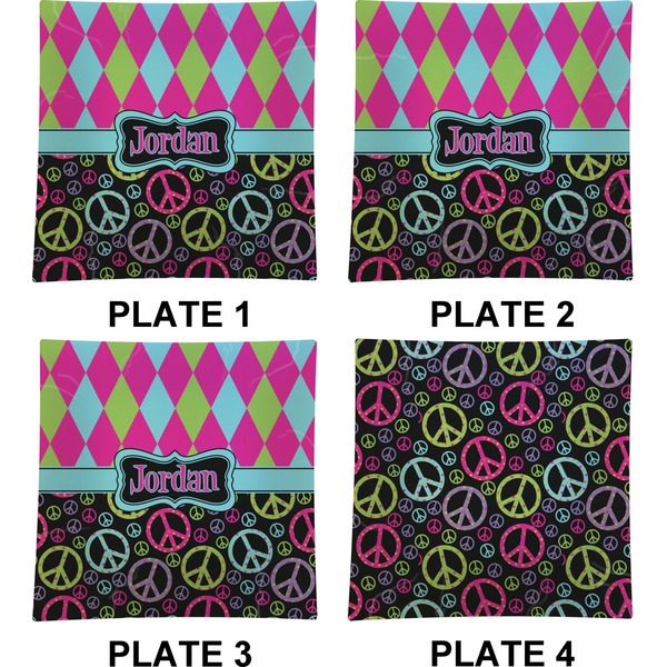 Harlequin & Peace Signs Set of Square Dinner Plates (Approval)