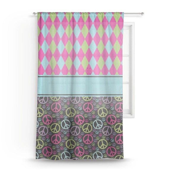 Custom Harlequin & Peace Signs Sheer Curtain - 50"x84"