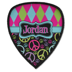 Harlequin & Peace Signs Iron on Shield Patch A w/ Name or Text