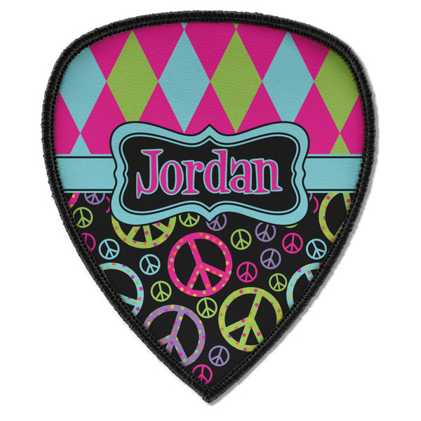 Custom Harlequin & Peace Signs Iron on Shield Patch A w/ Name or Text