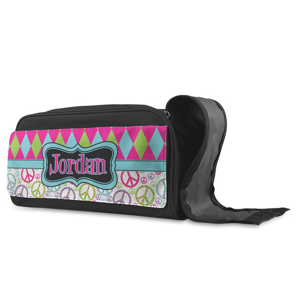 Harlequin & Peace Signs Shoe Bags - ANGLE (Open)