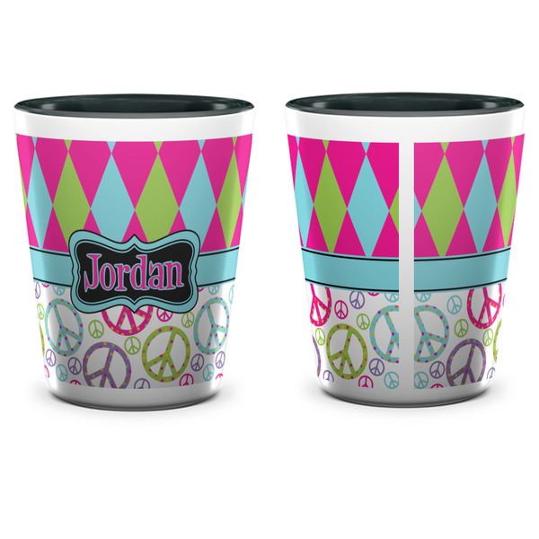 Harlequin & Peace Signs Shot Glass - Two Tone - APPROVAL
