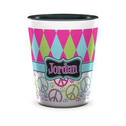 Harlequin & Peace Signs Ceramic Shot Glass - 1.5 oz - Two Tone - Set of 4 (Personalized)