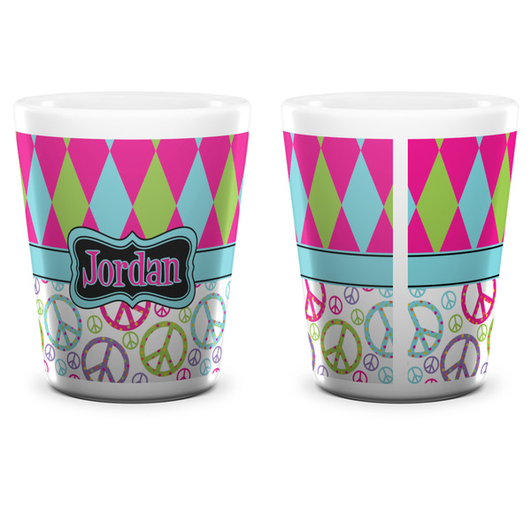 Harlequin & Peace Signs Shot Glass - White - APPROVAL