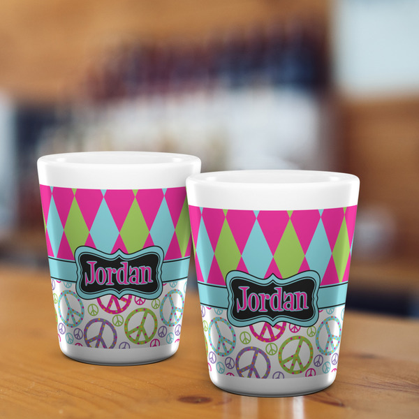 Harlequin & Peace Signs Shot Glass - White - LIFESTYLE