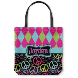 Harlequin & Peace Signs Canvas Tote Bag (Personalized)