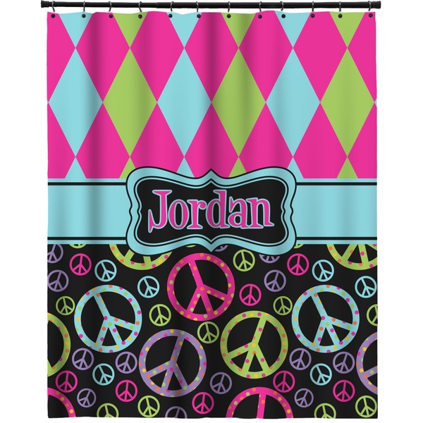 Custom Harlequin & Peace Signs Extra Long Shower Curtain - 70"x84" (Personalized)