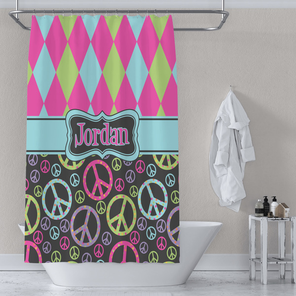 Harlequin & Peace Signs Shower Curtain Lifestyle