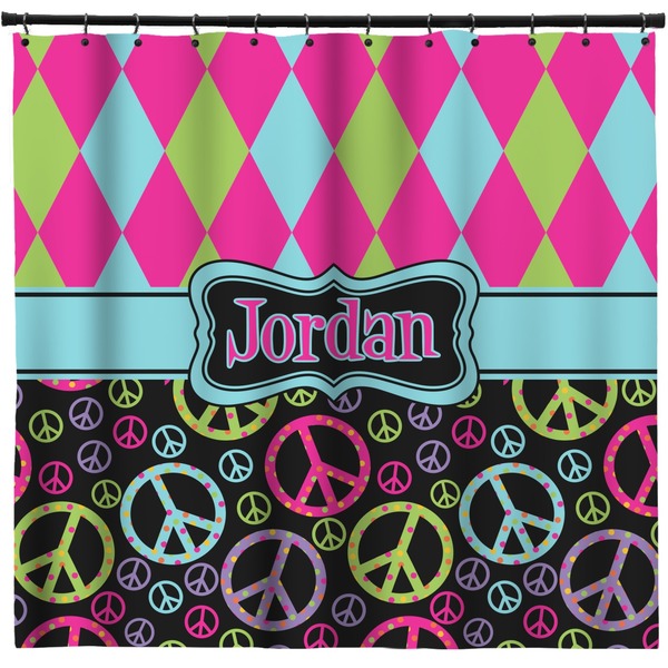 Custom Harlequin & Peace Signs Shower Curtain - 71" x 74" (Personalized)