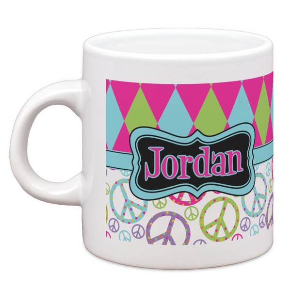 Custom Harlequin & Peace Signs Espresso Cup (Personalized)