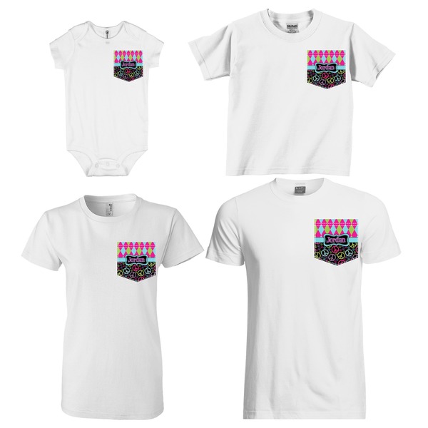 Harlequin & Peace Signs Sized Pockets on Various Products