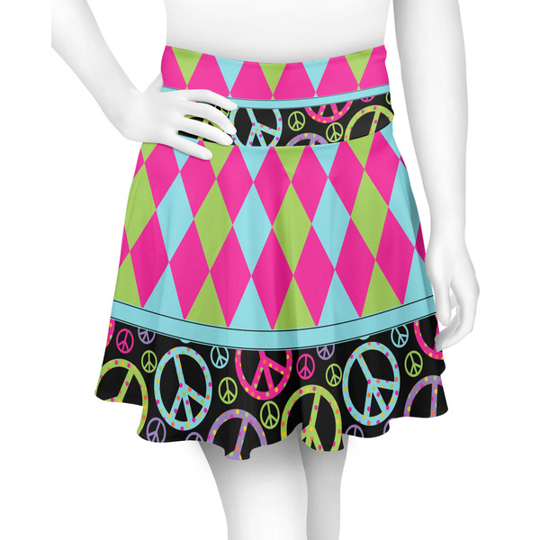 Custom Harlequin & Peace Signs Skater Skirt - Medium
