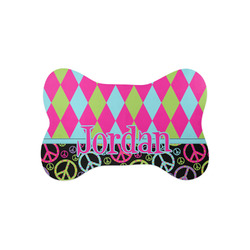 Harlequin & Peace Signs Bone Shaped Dog Food Mat (Small) (Personalized)