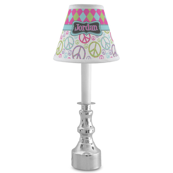 Harlequin & Peace Signs Small Chandelier Lamp - LIFESTYLE (on candle stick)