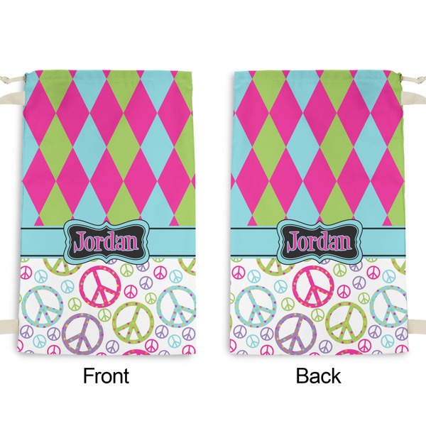 Harlequin & Peace Signs Small Laundry Bag - Front & Back View