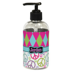 Harlequin & Peace Signs Plastic Soap / Lotion Dispenser (8 oz - Small - Black) (Personalized)