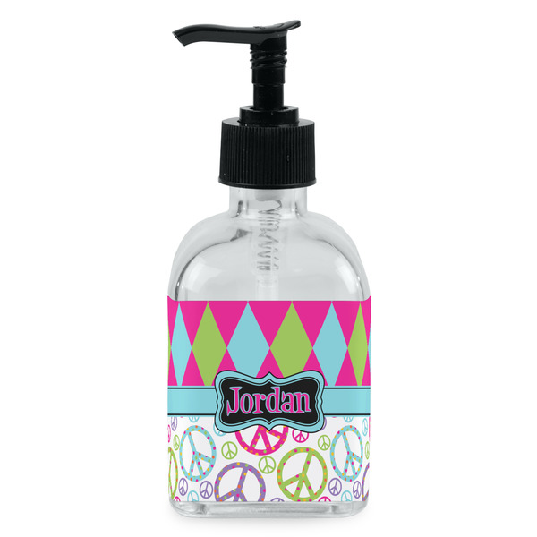 Custom Harlequin & Peace Signs Glass Soap & Lotion Bottle - Single Bottle (Personalized)