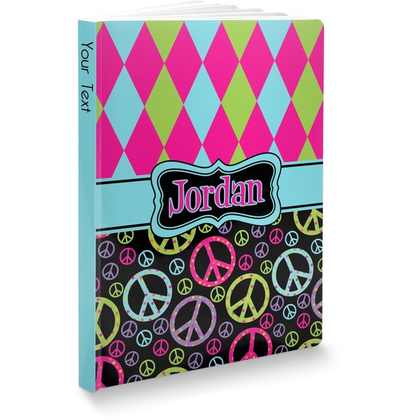 Custom Harlequin & Peace Signs Softbound Notebook (Personalized)