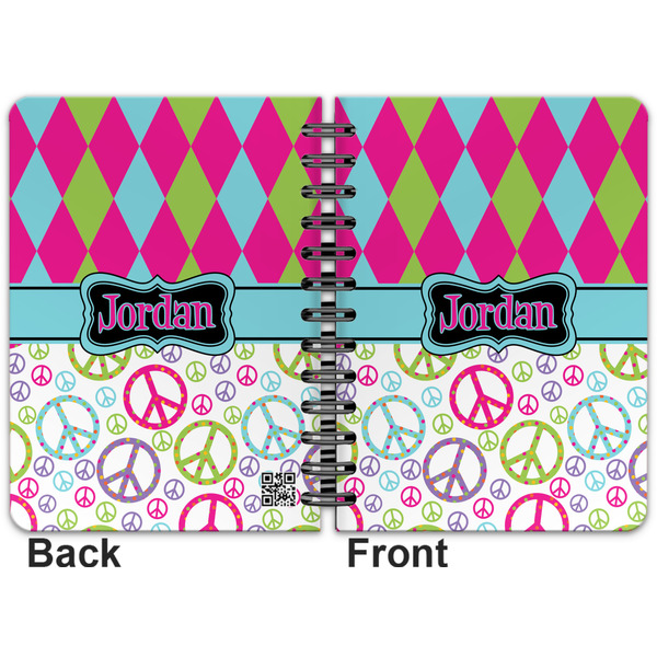 Harlequin & Peace Signs Spiral Journal 5 x 7 - Apvl
