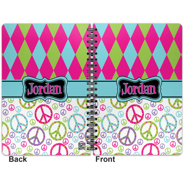 Harlequin & Peace Signs Spiral Journal 7 x 10 - Apvl
