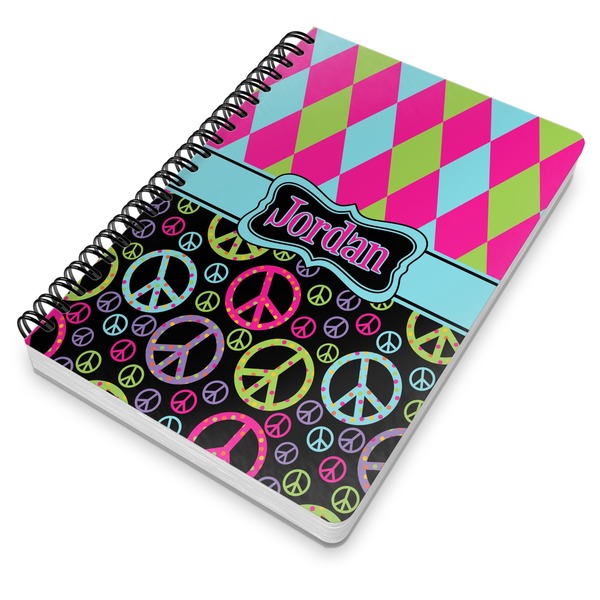 Harlequin & Peace Signs Spiral Journal 7 x 10 - Main