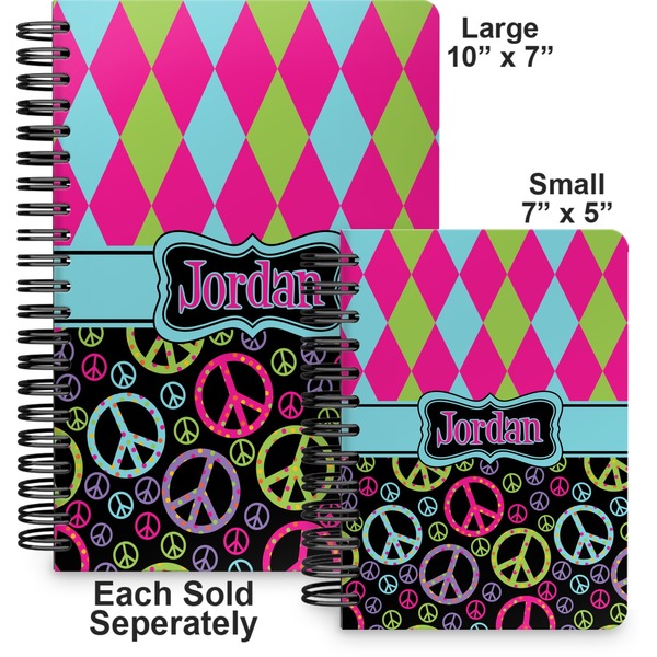 Harlequin & Peace Signs Spiral Journal - Comparison
