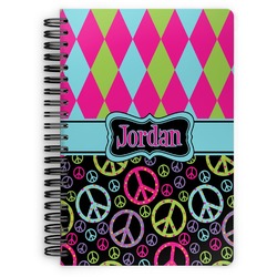 Harlequin & Peace Signs Spiral Notebook - 7x10 w/ Name or Text