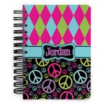 Harlequin & Peace Signs Spiral Notebook - 5x7 w/ Name or Text