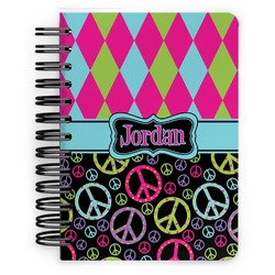 Harlequin & Peace Signs Spiral Notebook - 5x7 w/ Name or Text