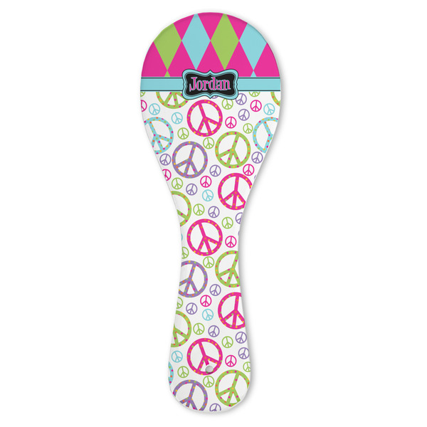 Custom Harlequin & Peace Signs Ceramic Spoon Rest (Personalized)