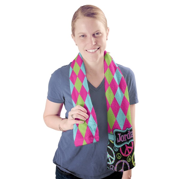 Harlequin & Peace Signs Sport Towel - Exercise use - Model
