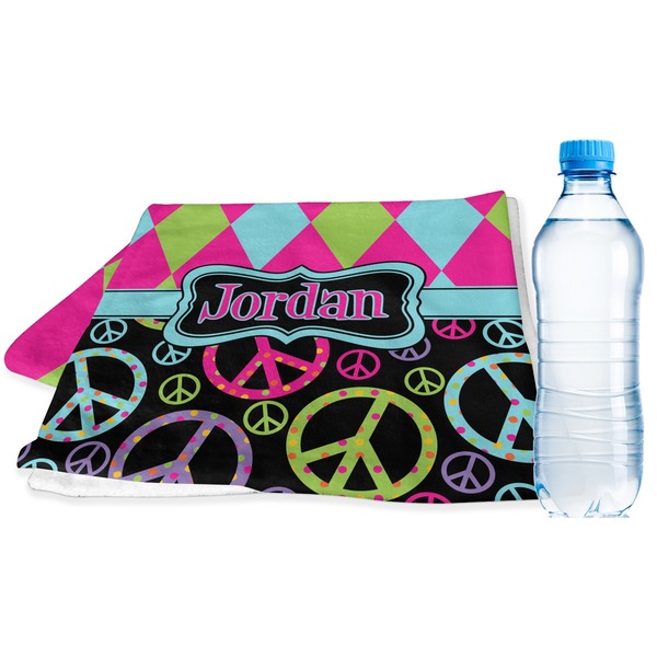 Custom Harlequin & Peace Signs Sports & Fitness Towel (Personalized)