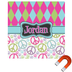 Harlequin & Peace Signs Square Car Magnet - 10" (Personalized)