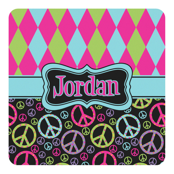 Custom Harlequin & Peace Signs Square Decal - Large (Personalized)