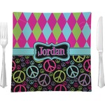 Harlequin & Peace Signs Glass Square Lunch / Dinner Plate 9.5" (Personalized)