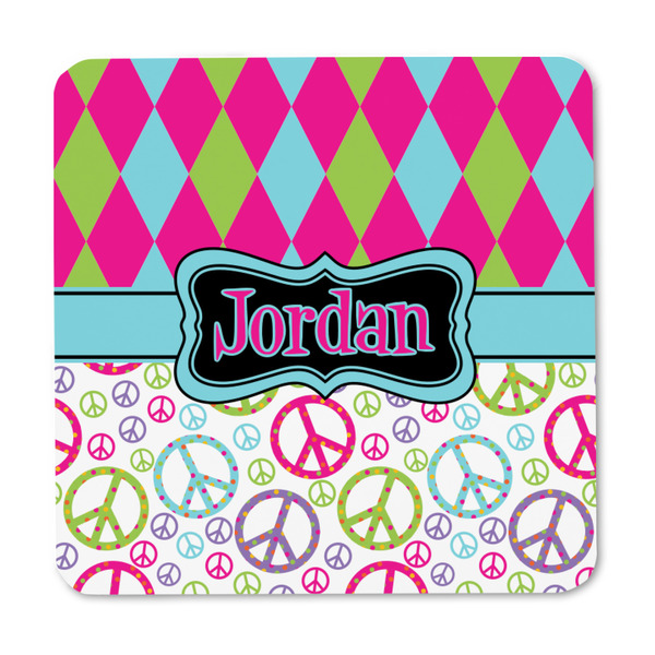 Harlequin & Peace Signs Square Fridge Magnet - FRONT