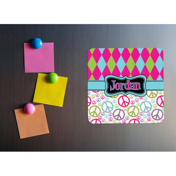 Harlequin & Peace Signs Square Fridge Magnet - LIFESTYLE