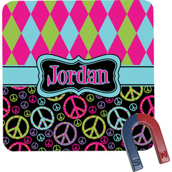 Harlequin & Peace Signs Square Fridge Magnet (Personalized)