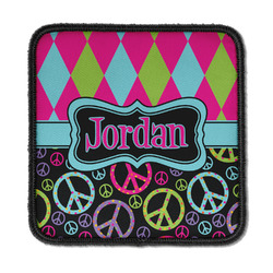 Harlequin & Peace Signs Iron On Square Patch w/ Name or Text