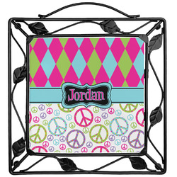 Harlequin & Peace Signs Square Trivet (Personalized)