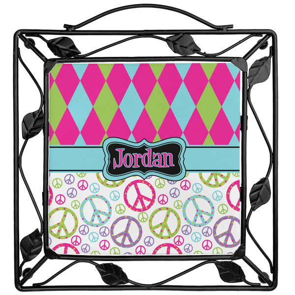 Custom Harlequin & Peace Signs Square Trivet (Personalized)