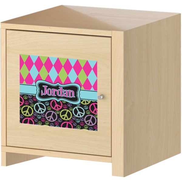 Harlequin & Peace Signs Square Wall Decal on Wooden Cabinet