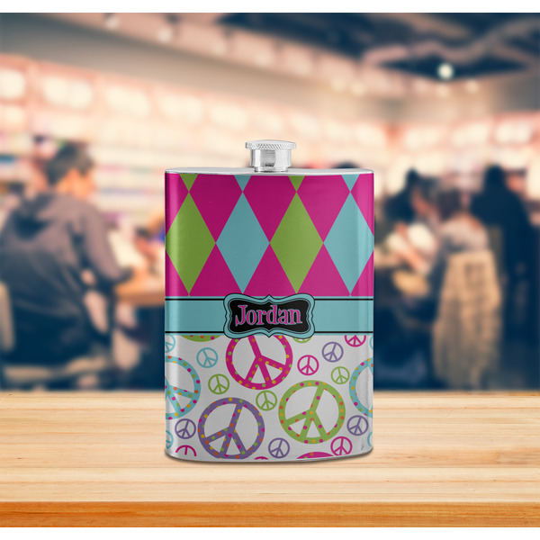 Harlequin & Peace Signs Stainless Steel Flask - LIFESTYLE 2