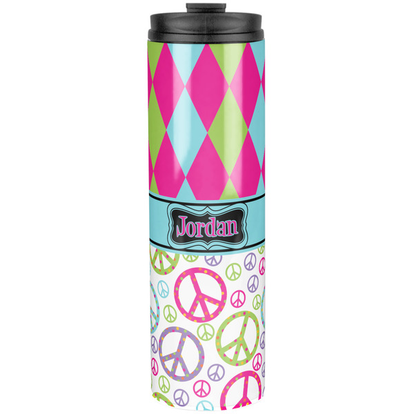 Custom Harlequin & Peace Signs Stainless Steel Skinny Tumbler - 20 oz (Personalized)