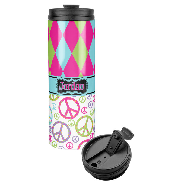 Custom Harlequin & Peace Signs Stainless Steel Skinny Tumbler (Personalized)