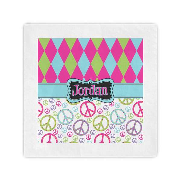 Custom Harlequin & Peace Signs Standard Cocktail Napkins (Personalized)