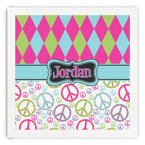 Custom Harlequin & Peace Signs Paper Dinner Napkins (Personalized)