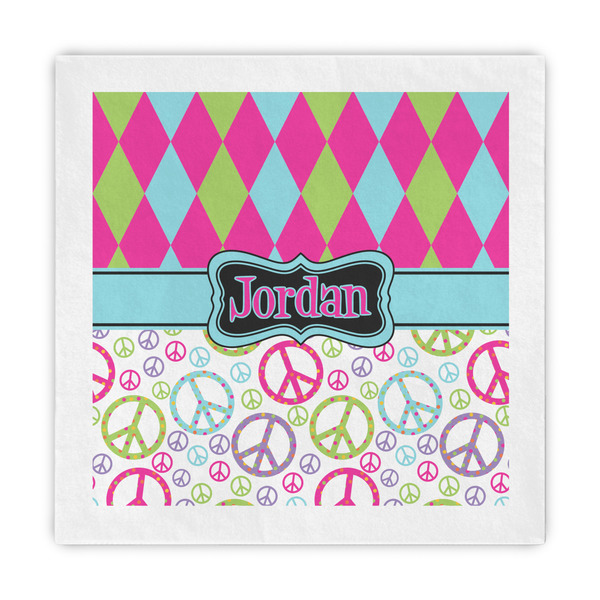 Custom Harlequin & Peace Signs Decorative Paper Napkins (Personalized)